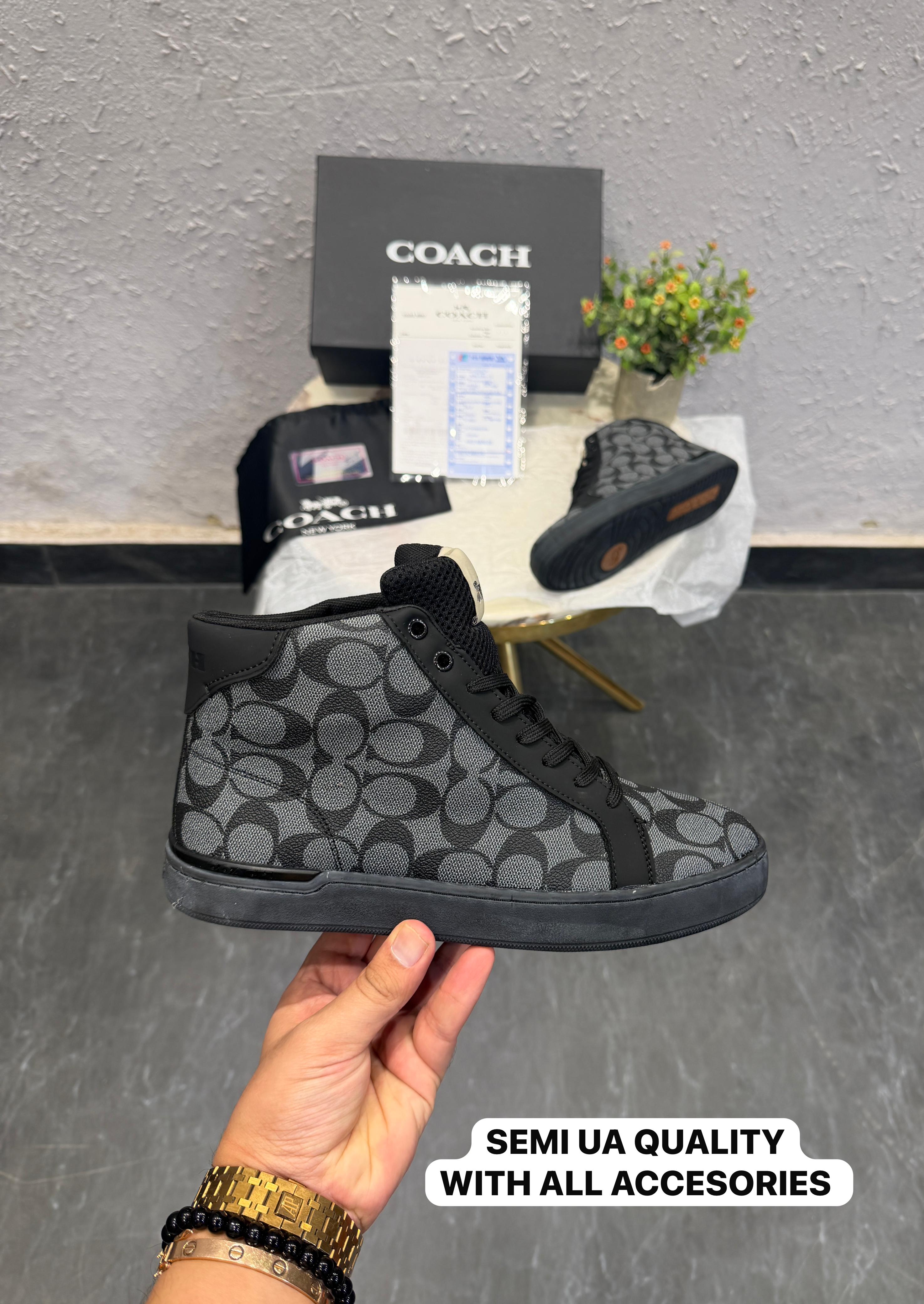 COACH-USA MID GREY WHITE TRAINERS